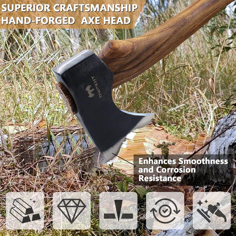 DWFKHT 15.7" Hatchet Axe, Camping Hatchet, Hand-Forged Axe with Sheath for Wood Chopping, Splitting, and Carving, Bushcraft Axe with Beech Handle for Outdoor Survival and Garden Work - Image 5